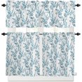 thumbnail image 2 of Floral Kitchen Window Curtain Set with Tiers and Valance, 3 Pieces Rod Pocket Valances Watercolor Style Teal Blue Flower Bud Leaves Window Treatment Semi Sheer Kitchen Bedroom Decor (52"W x 18"L), 2 of 6