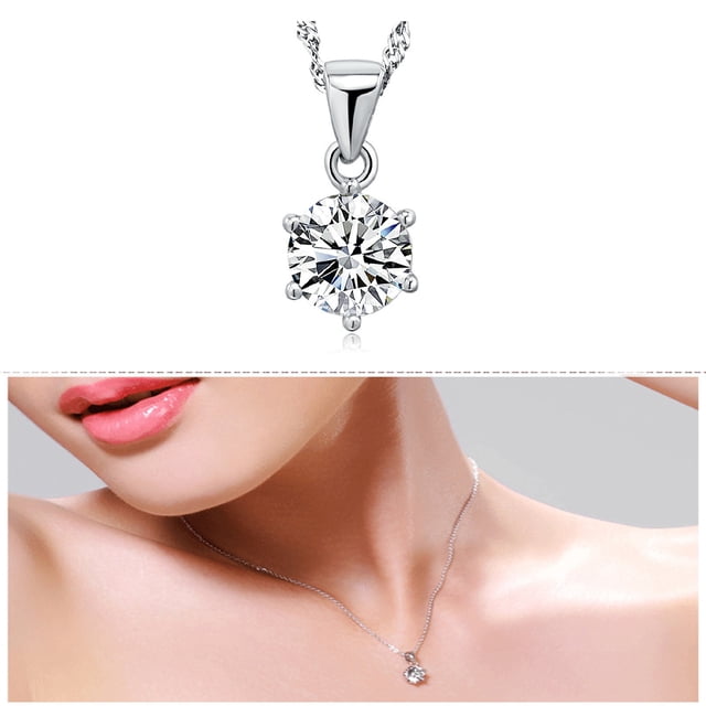 LSLJS Imitation Mossan Six Claw Diamond Plated Pendant Necklace, Gifts for Mom Wife Girlfriend Her on Anniversary Mothers Day Valentines Day Christmas Birthday Gifts for Women