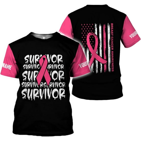 Personalized Breast Cancer 3D Shirt, Pink Ribbon Awareness T-Shirt, Survivor Pride Tshirt Breast Cancer Shirt (S)