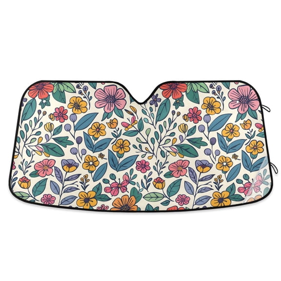 Doodle Flowers and Leaves Car Windshield Sun Shade Foldable Car Front Window Visor Heat and UV Protection 53x23.5