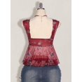 thumbnail image 2 of Burgundy Floral Print Asymmetrical Hem Tie-Front Peplum Tank Top For Women, 2 of 8