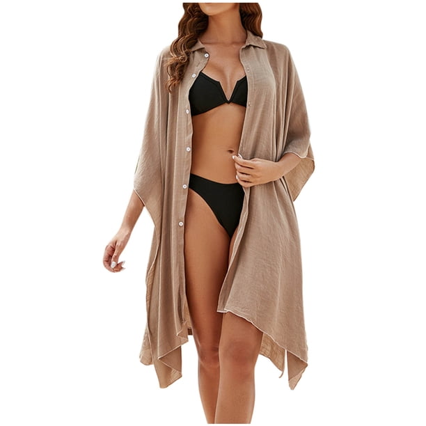 Conjunto de Bikini de Mujer Estilo de Camisa Suelta Cardigan Blusa de Humo Cubierta, Estampado de Poliéster para la Piscina de Playa Y Vacaciones de Verano