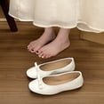 thumbnail image 2 of Gpaecead Women's Bow Flats Solid Color Patent Leather Slip On Soft Sole Comfort Versatile Casual Work Shoes, White, 2 of 8
