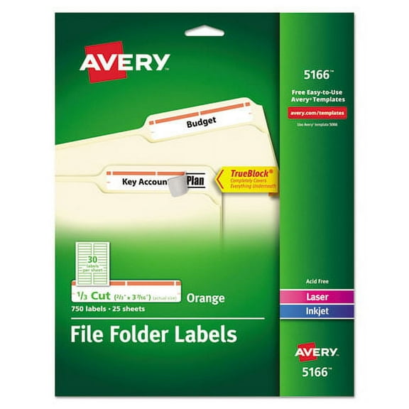 Permanent Trueblock File Folder Labels With Sure Feed Technology, 0.66 X 3.44, White, 30/sheet, 25 Sheets/pack | Bundle of 2 Packs