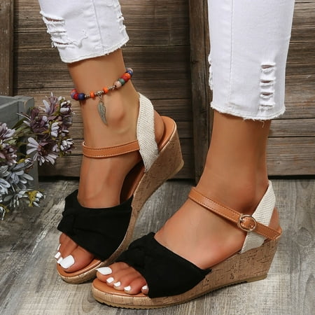 

Vedolay Wedge Sandals for Women Womens Sandals Open Toe Shoes Sparkly Bling Ankle Buckle Strap Beach Sandals White 7.5