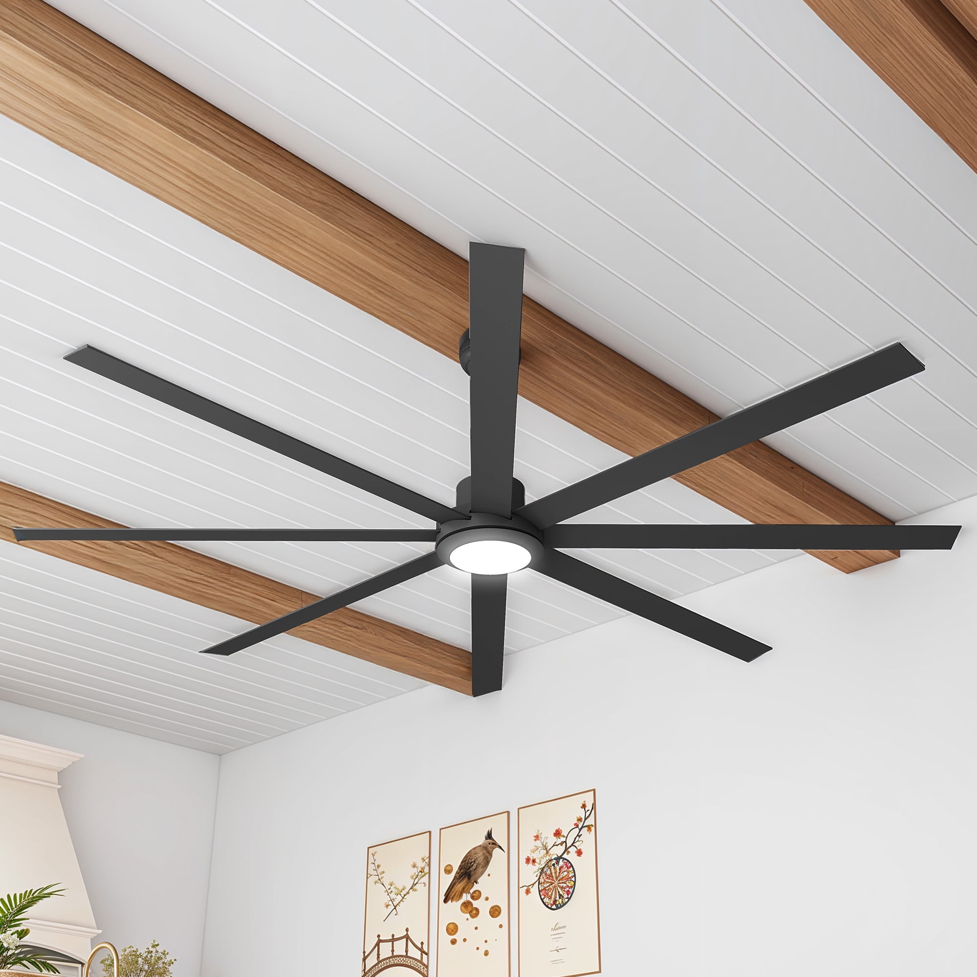 Dextrus 84" Large Ceiling Fan with Lights and Remote 8 Blades 6-Speed Dimmable Indoor Outdoor Ceiling Fan for Patio Living Room Garage, Black