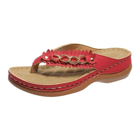 

Wandatree Womens Wedge Sandals Arch Support Knit Lining Clip Toe Flip Flops