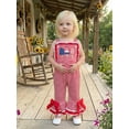thumbnail image 5 of BemeyourBBs Toddler Baby 4th of July Outfit Patriot Independence Day Clothes Toddler Girl Summer Jumpsuit USA Flag Embroidery Sleeveless Waffled Striped Bell Bottom Overall Pants, 5 of 9