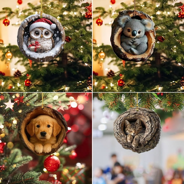 mfyjkho Adornos navideños de animales del bosque, acrílicos 2D para colgar en el árbol de Navidad, 8 cm (paquete de 8)