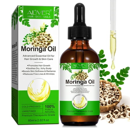 Aliver Organic Moringa Oil, Cold-Pressed Unrefined & Nutrient-Rich for Skin, Hair & Body, Anti-Aging, Moisturizer 2 fl oz