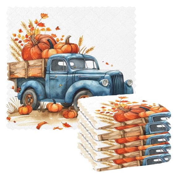 Autumn Truck Pumpkins Kitchen Towels 6 Pcs Dish Towels Absorbent Soft Quick Dry Towel Dish Rags for Washing Dishes