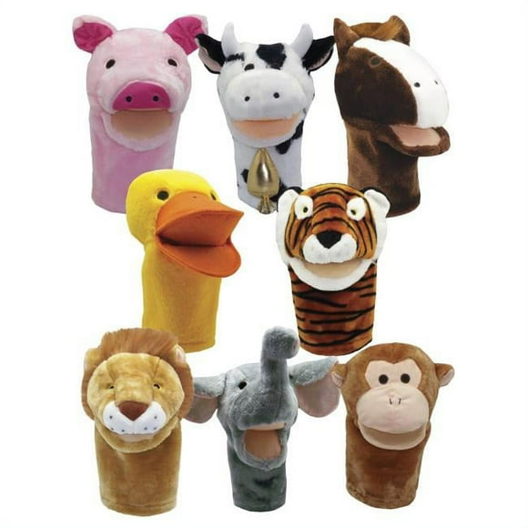 Get Ready Kids 2004188 Moveable Mouth Zoo & Farm Animal Puppets - Set of 8