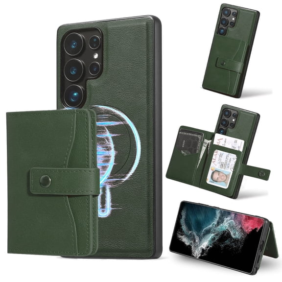 For Samsung Galaxy S26 Ultra Detachable 2 in 1 Wallet Magnetic Phone Case with Card Holder,Compatible with MagSafe, RFID Blocking PU Leather Kickstand Shockproof Cover Women Men,Green