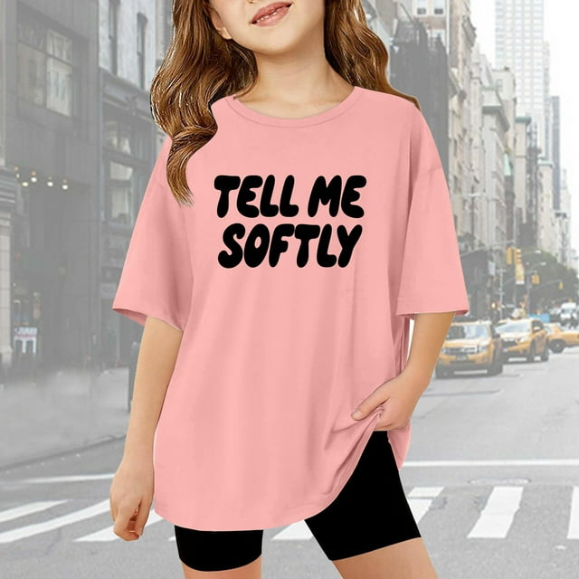 Stylish Graphic Letter Print Girls Short Sleeve Tees For Everyday Casual Wear Lightweight Comfortable Daily Tops