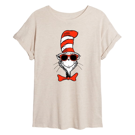 Dr. Seuss - Cat in Glasses - Juniors Oversized Graphic T-Shirt