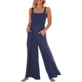 thumbnail image 1 of Mono Casual De Verano Trajes de mono para mujer Traje diario de color sólido sin espalda de corte bajo (Azul XL) Ygjytge para Mujer Azul T M, 1 of 7