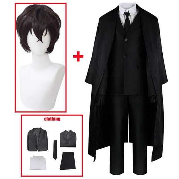 Disfraz de Cosplay de Anime Bungo Stray Dogs, Osamu Dazai, capa de gabardina negra, traje, ropa de fiesta de Navidad y Halloween