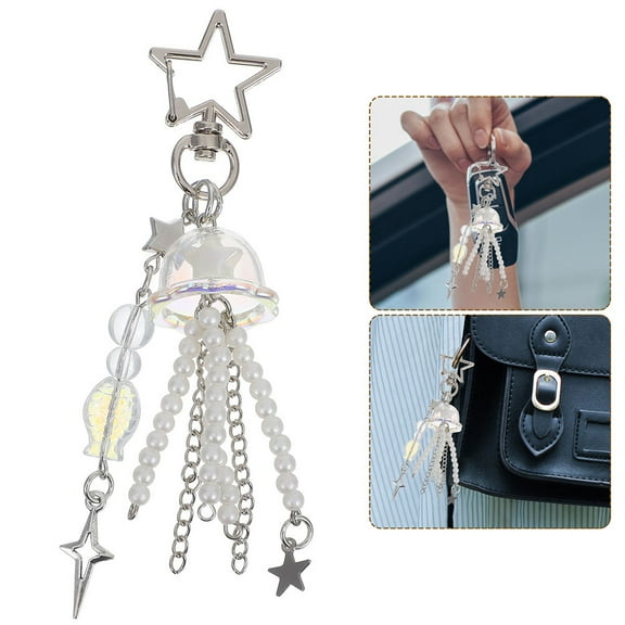 OUNONA 2PCS Cute Jellyfish and Star Keychains Set, Fashionable Handbag and Backpack Keyrings for Girls and Women