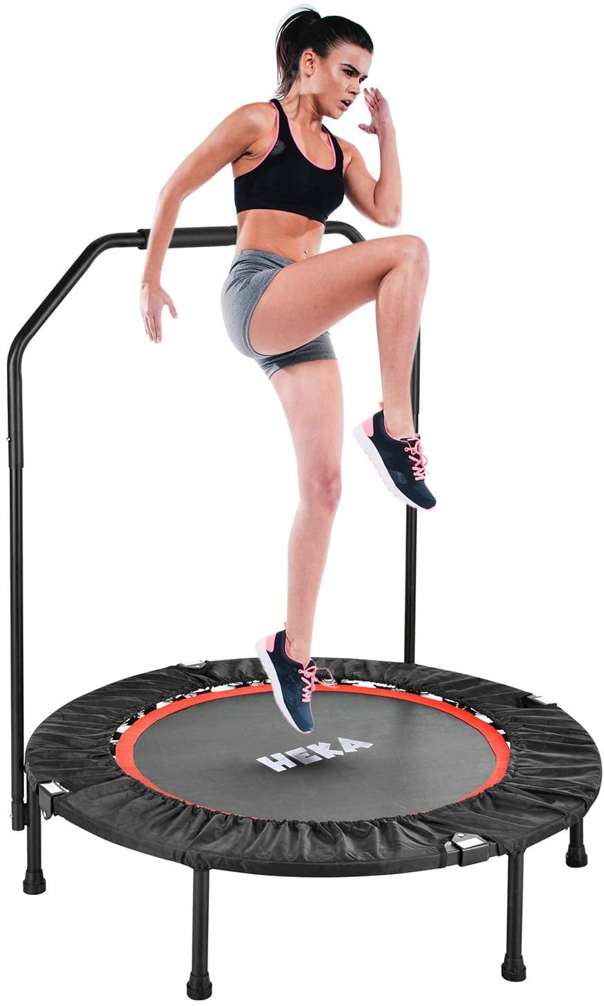 HEKA 40'' Folding Mini Trampoline for Adults Kids, Jump Fitness Rebounder with Foam Handle 32 Spring Exercise Bounce for Parent-Child Outdoor/Indoor Workout Trampoline Max Load 330Lbs