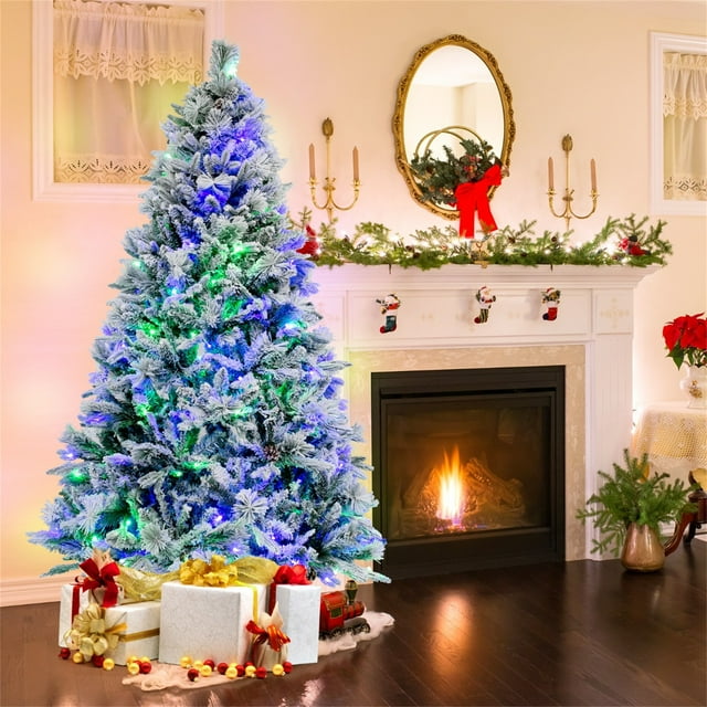 Costway 180cm Árbol de Navidad Artificial con Agujas de Pino y 8 Modos de Iluminación