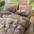 thumbnail image 6 of MooMee 100% Washed Cotton Duvet Cover Set Cal-King Linen Like Textured Breathable Lightweight 3-Piece (Mauve Brown, 104"x98"), 6 of 7
