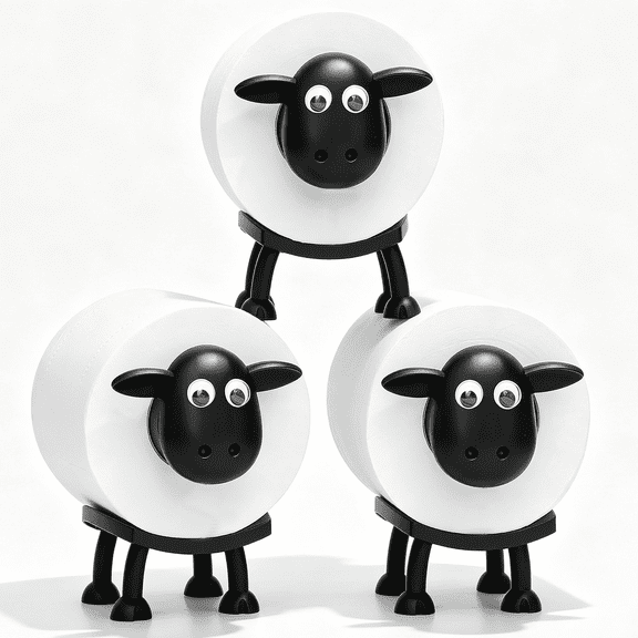 Prichor Black Sheep Toilet Paper Holder, Set of 3 Funny 3D Printed Freestanding Bathroom Tissue Roll Stand, Cute Housewarming Gift