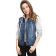 thumbnail image 4 of INSPIRE CHIC Women's Layered Drawstring Hood Denim Jacket with Pockets, 4 of 5