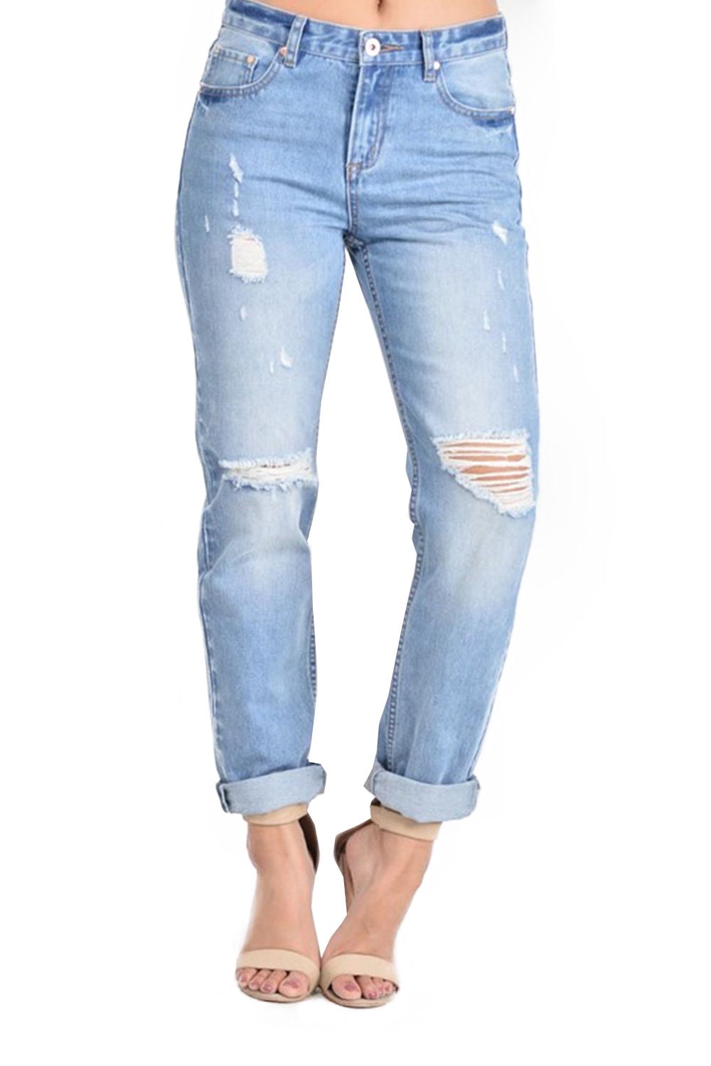ripped jeans rolled up