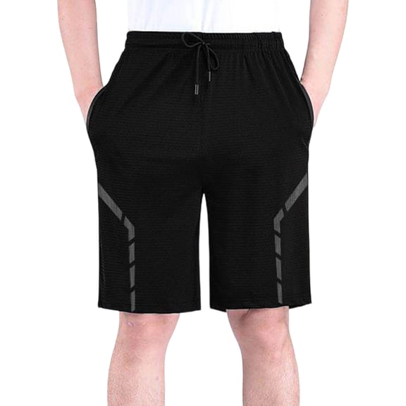 Vhkiploz Plus Size Summer Running Shorts for Men's Drawstring Workout Sporty Athletic Shorts Solid Color Beachwear Board Shorts with Side Pockets