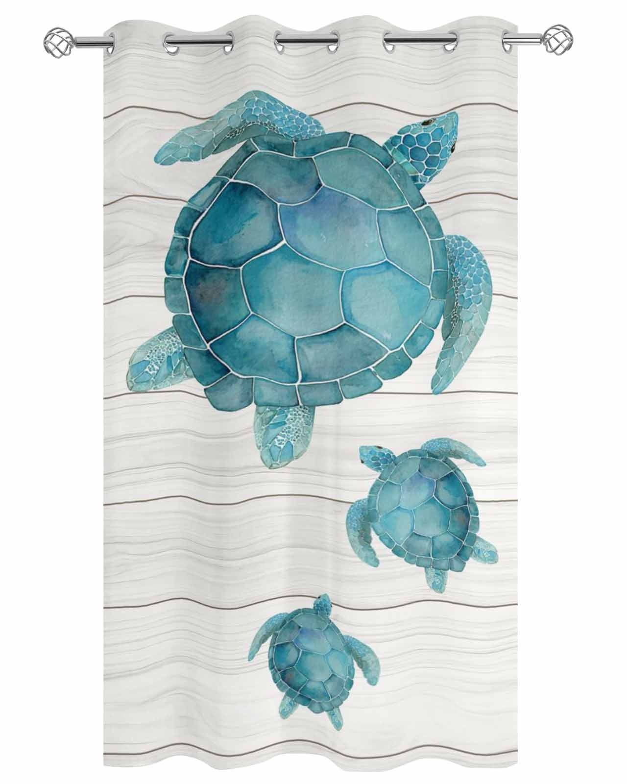 Teal Turtle Coastal Outdoor Curtains for Patio, Vintage Nautical Ocean Sea Privacy Drapes Grommet Waterproof Outside Curtains for Porch/Cabana/Balcony 54"x 108", 1 Panel