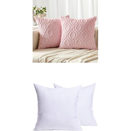 

MIULEE Light Pink Throw Pillow Covers 16x16 inch Soft Plush Faux Wool Couch Pillow Covers Set of 2 Decorative Farmhouse Boho Throw Pillows for Sofa Living Room Bed