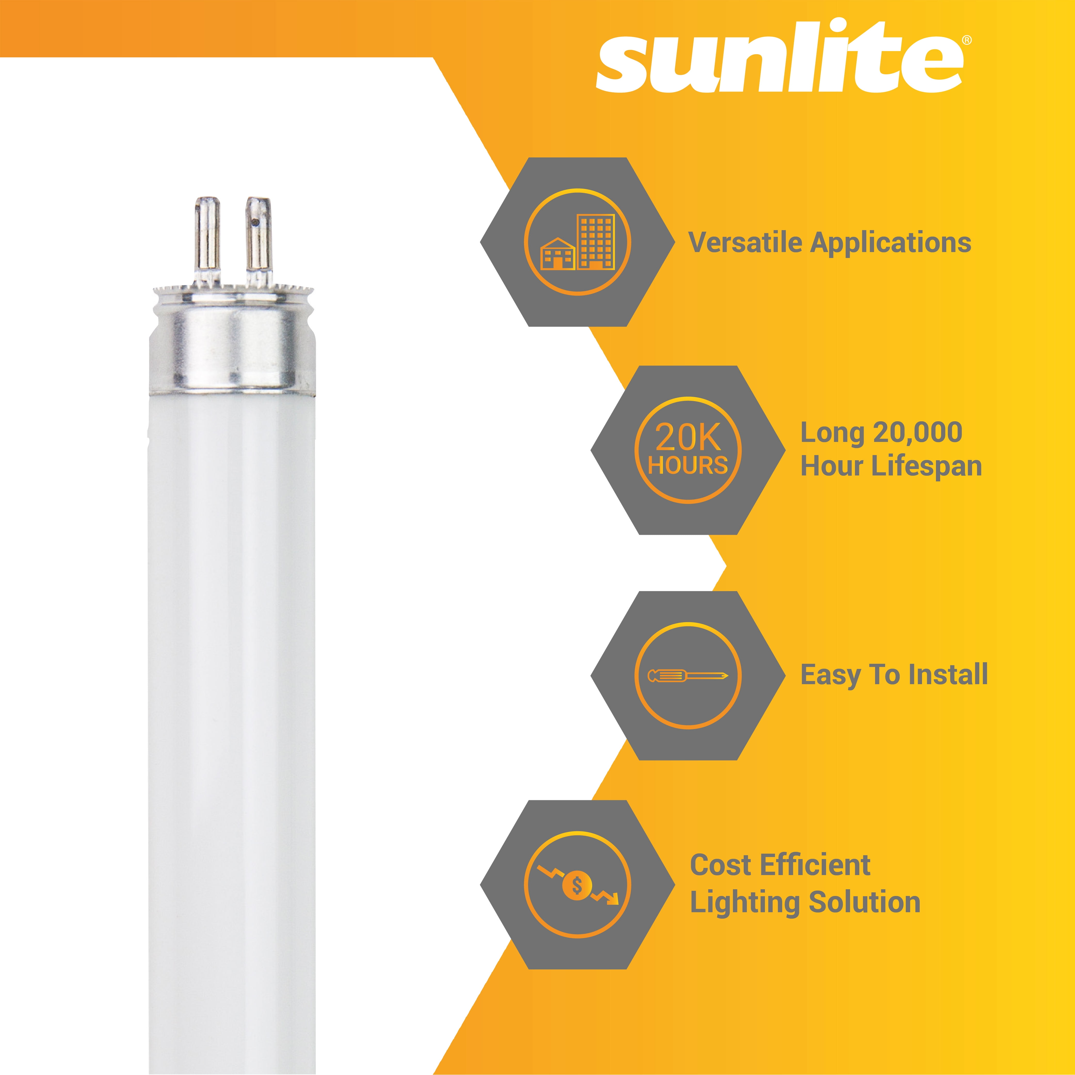 Sunlite 24W T5 HO 2-Foot Linear Fluorescent Tube Light Bulb, 6500K