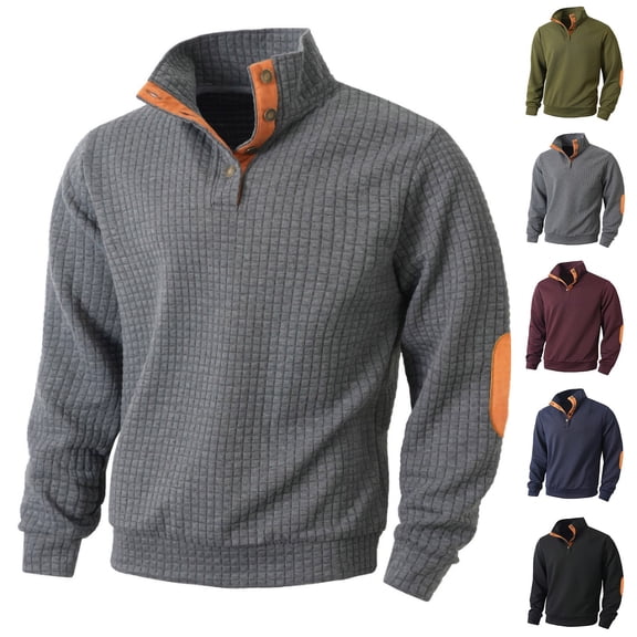 DIOAZUD Mens Quarter Zip Pullover Long Sleeve Stang Collar Waffle Tops Solid Color Loose Fit Sweatshirts Casual Pullovers for Men