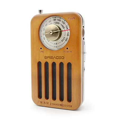 AM/FM Portable Radio, Pocket Retro Cherry Wood Radio with Headphone Jack, Best Reception, Battery Operated Personal