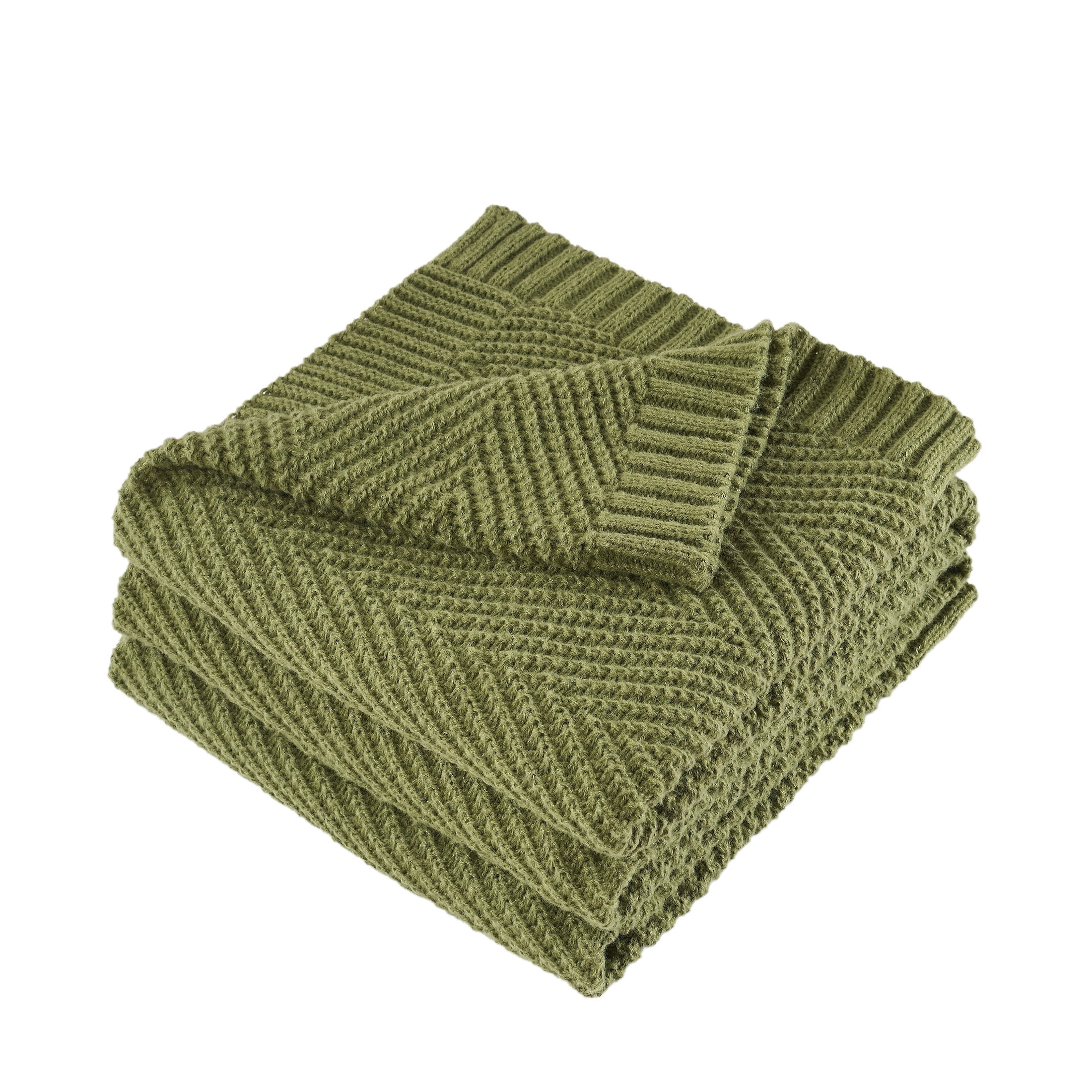 LONG CREATE Soft Knitted Throw Blanket 50" x 60" Olive Green, Boho Chevron Farmhouse Throw for Bed Couch