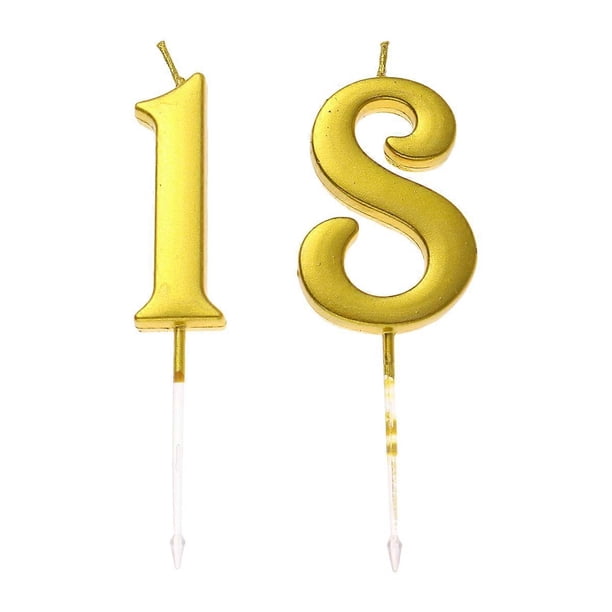 2 pcs Gold Glitter Happy Birthday Numeral Candles Number Candles Cake Topper Decoration for Adults Kids Party (Number 1+8, Golden)