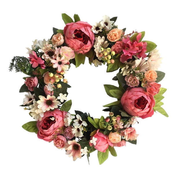 Corona de peonía para puerta de entrada, guirnalda de primavera de temporada, corona de peonía con flores de seda Rosa Roja 38cm
