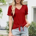thumbnail image 2 of Kaemgyyd Tops for Women Trendy Summer Short Sleeve V Neck Basic T Shirts Breathable Tie Front Eyelet Blouses Tunic, 2 of 7