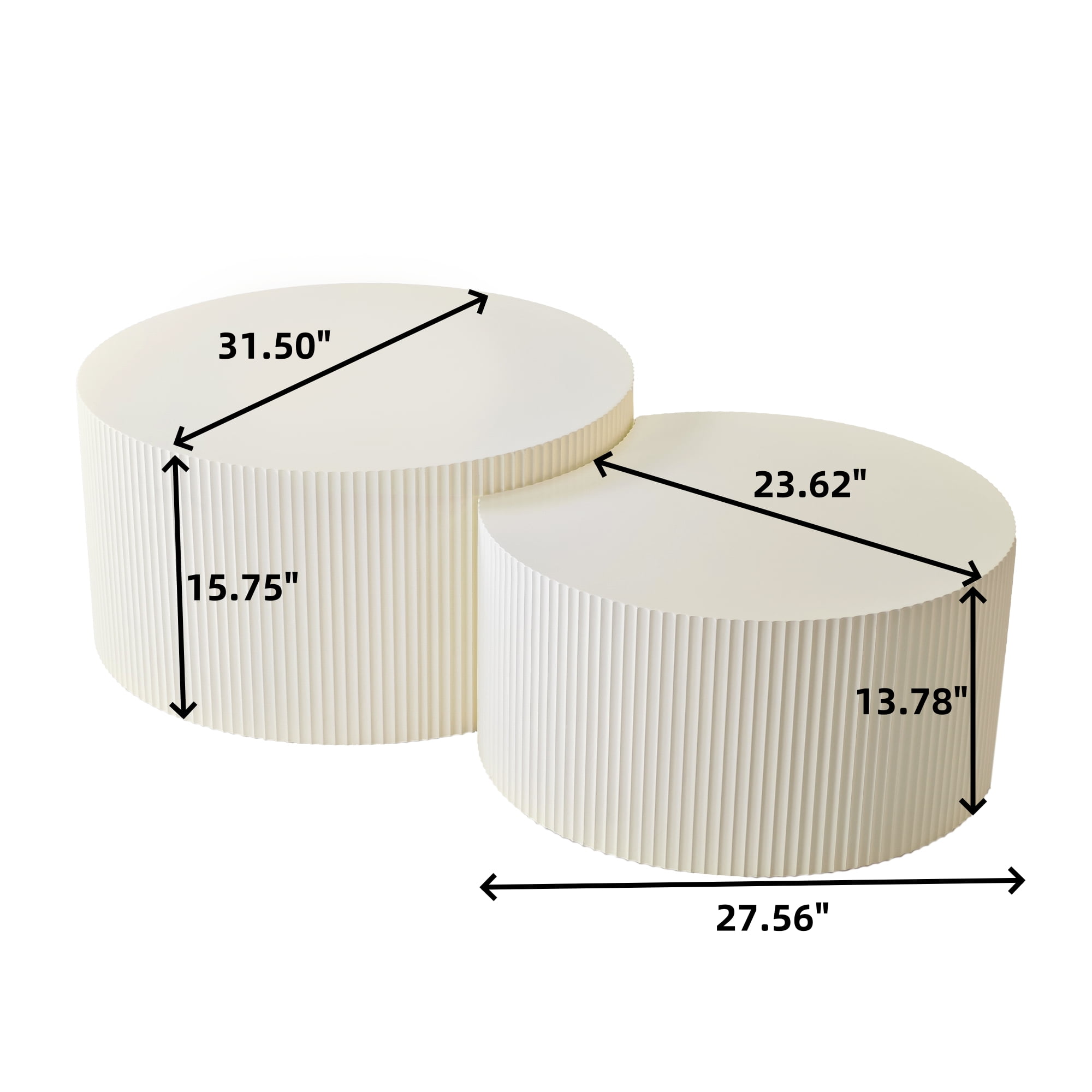 Dasun Nesting Coffee Table Set of 2, Drum Coffee Table, End Table, Round Side Table for Living Room, Bedroom, Beige