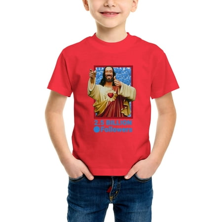 

Envmenst Boys Girls Short Sleeve T-Shirt 2.5 Billion Followers Jesus Funny Christian Graphic 100%Cotton Kids Unisex Casual Tee