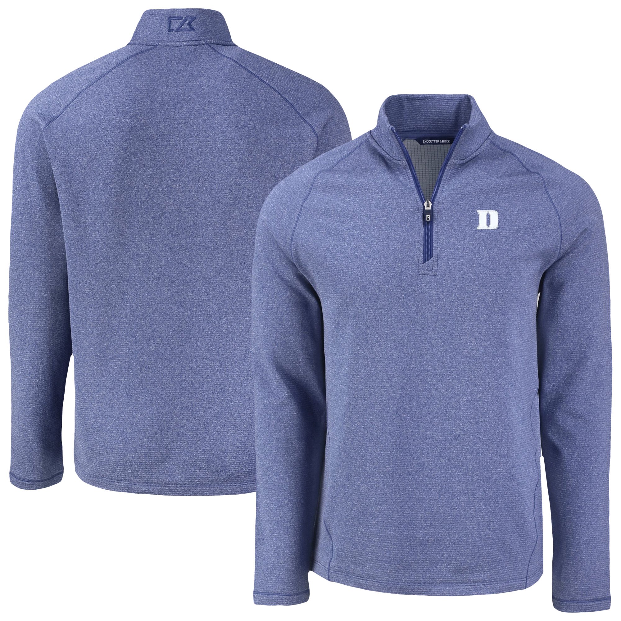 Men's Cutter & Buck Heather Blue Duke Blue Devils Peshastin Eco Fleece Recycled Quarter-Zip Top