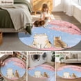 thumbnail image 5 of Round Rugs 5 Ft, Pink Cat Non Slip Area Rugs for Kitchen Bedroom Entryway, Spring Cherry Blossoms Botanical Blue Sky Washable Carpet Runner Rug Floor Mats for Bedroom Home Decor, 5 of 8