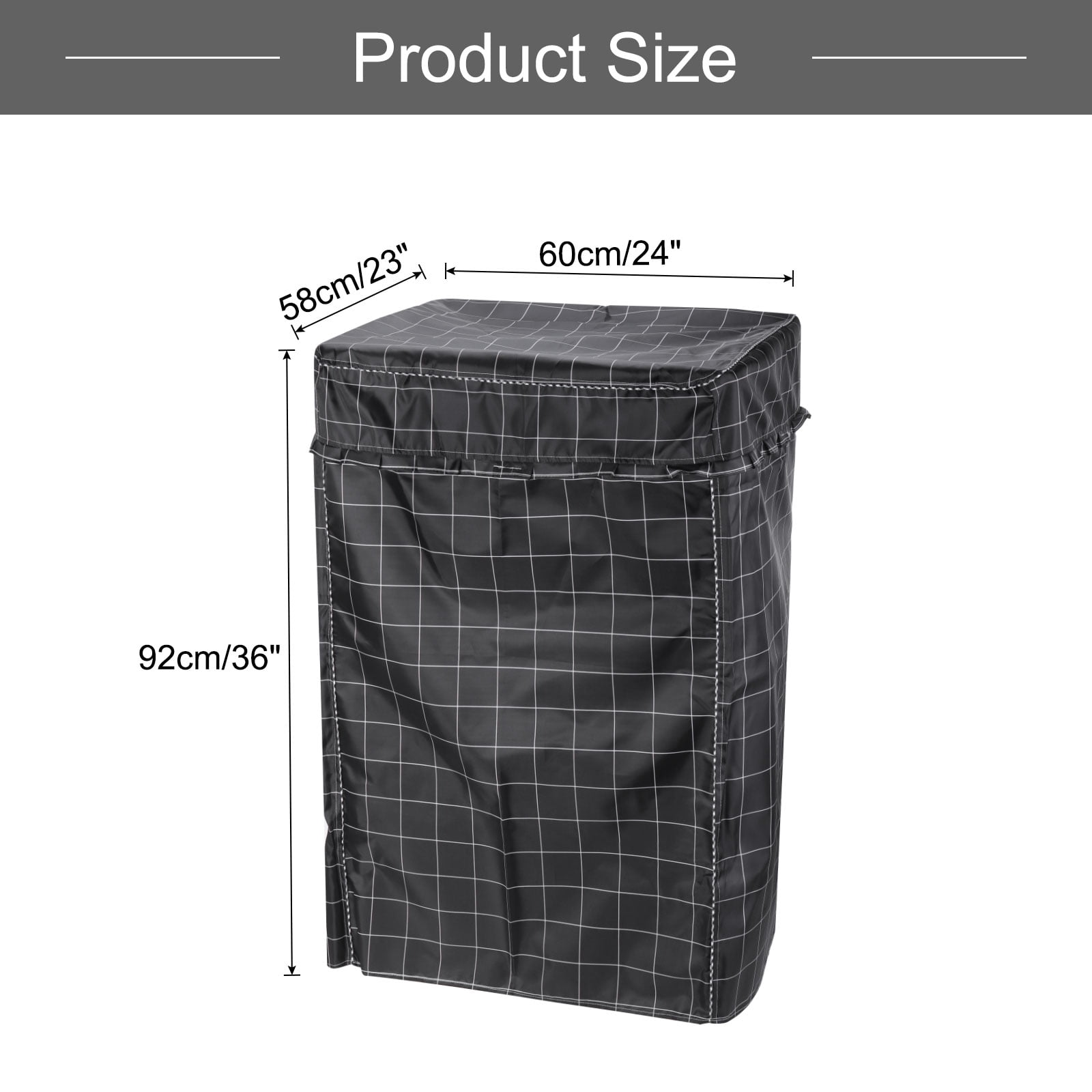 Top Load Washer Cover, Portable Washing Machine Cover, 23Wx24Dx36H Inch(L Size) Black Grid Waterproof Cover