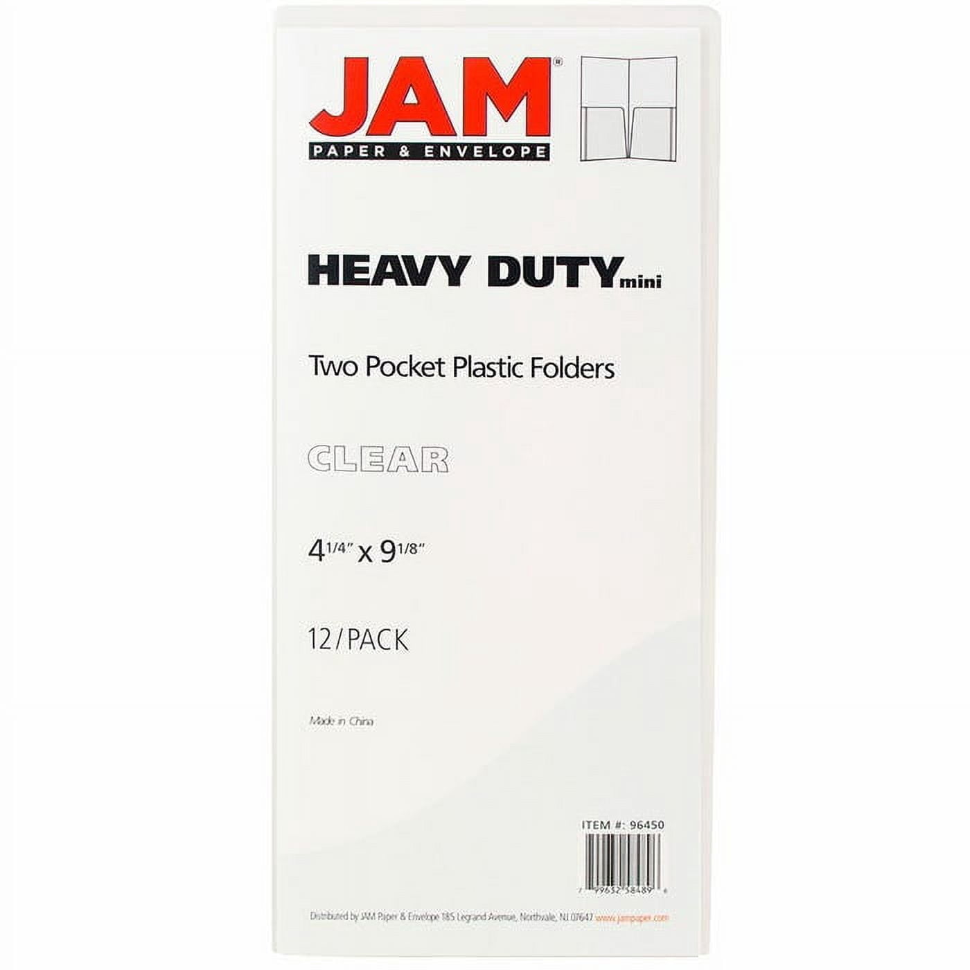 JAM Paper Plastic Heavy Duty Two Pocket Folders, Mini, 4 1/4 x 9 1/8, Clear, 6 pack