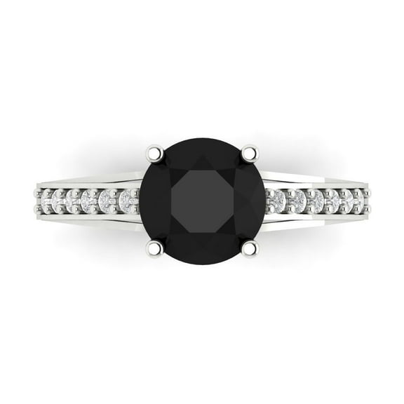 Solitaire with Accents Engagement Ring for Women - 2.21ct Natural Onyx in 18K White Gold Promise Ring