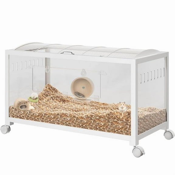 Yesurprise Hamster Cage Metal Mice and Rat Habitat with Acrylic Sides Universal Wheels Chew-Proof Dual Door Small Animal Habitat Stackable Hamster House for Guinea Pig Gerbil