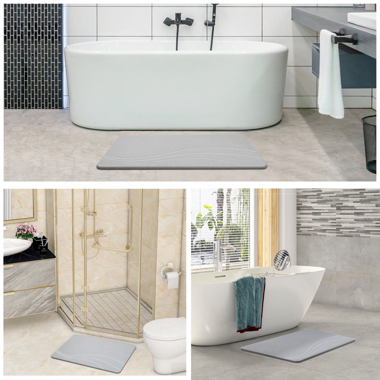 HOMZE Stone Bath Mat for Bathroom 23.6x15.4 Luxury Natural Diatomaceous Earth Bath Mat, High Absorbency, Safe Nonslip Fast Drying Bathroom