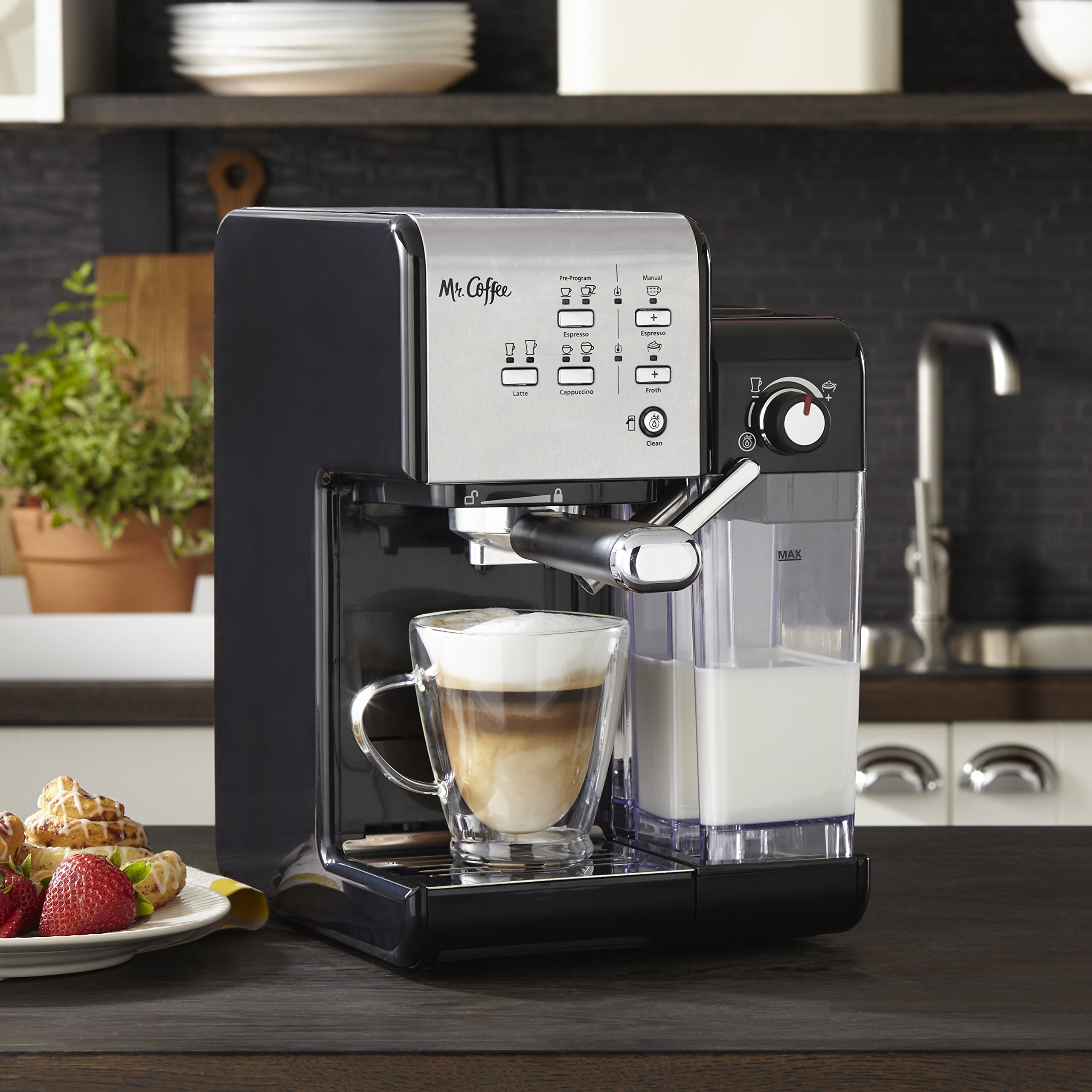 Mr. Coffee One-Touch CoffeeHouse+ Espresso, Cappuccino, and Latte Maker  Home Coffee Machine with 19-Bar Italian Pump, and Milk Frother Ideal for