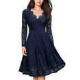 thumbnail image 4 of ROMANCE VICTORY Women's V Neck Long Sleeve Vintage Floral Lace Party Cocktail Pencil Dress, 4 of 10