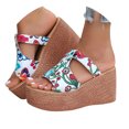 thumbnail image 3 of Bmisegm Ladies Summer Casual Printed Leather Hollow Out Slope Heel Beach Thick Bottom Large Size Sandals Slippers Womens Sandals Summer White 9, 3 of 9